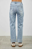 High Rise Star & Heart Patched Dad Jean W/stretch