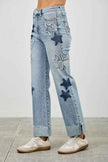 High Rise Star & Heart Patched Dad Jean W/stretch