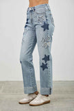 High Rise Star & Heart Patched Dad Jean W/stretch