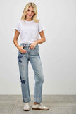 High Rise Star & Heart Patched Dad Jean W/stretch