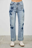 High Rise Star & Heart Patched Dad Jean W/stretch