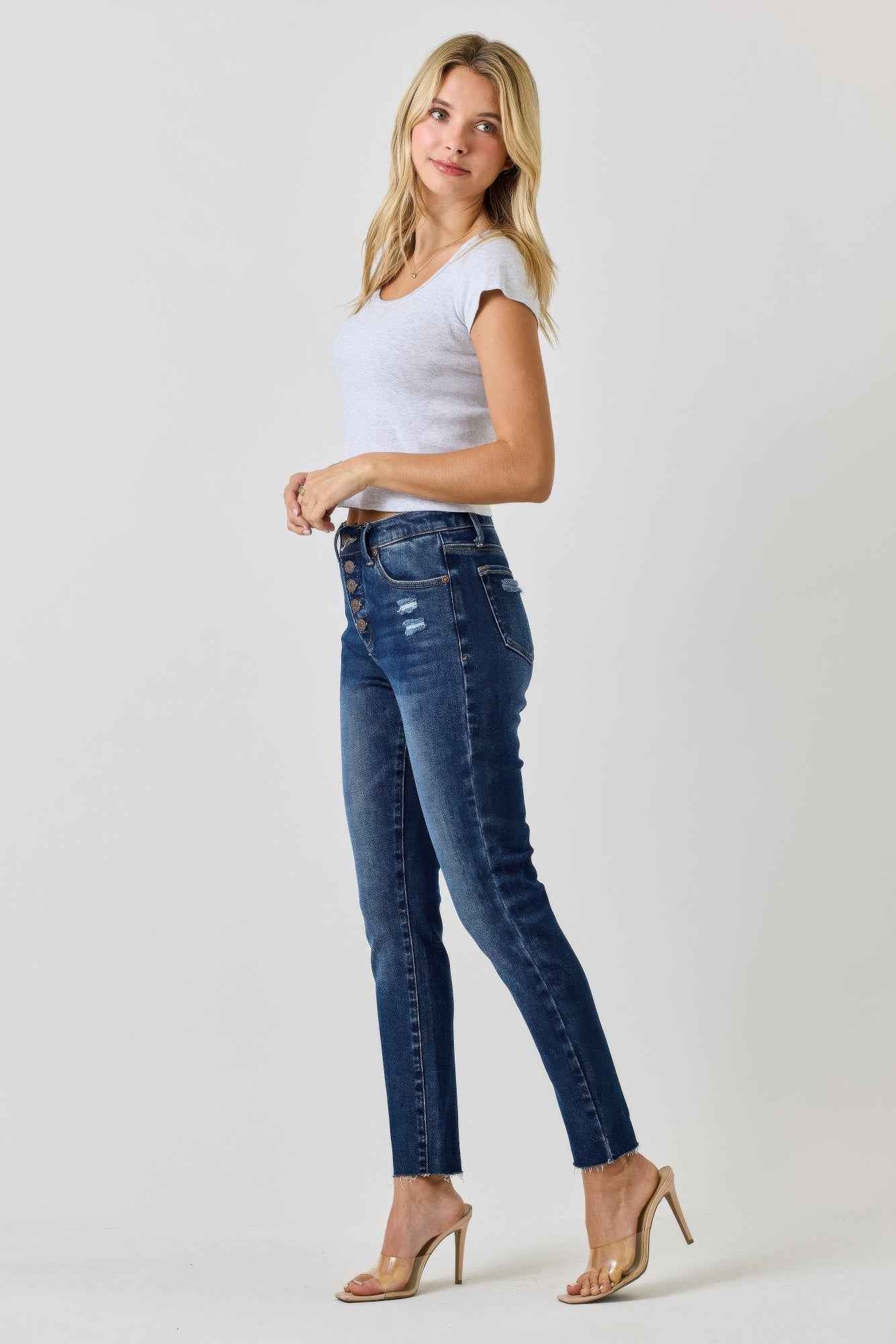 High Rise Ankle Skinny With Button Fly