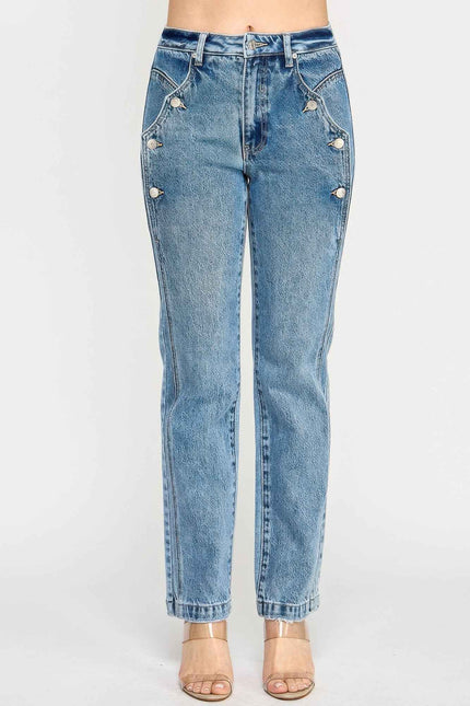 High Rise Dad Jean With Scallop Pocket