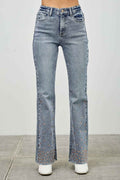 High Rise Kick Flare With Rhinestone
