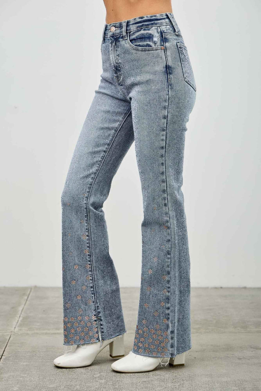 High Rise Kick Flare With Rhinestone