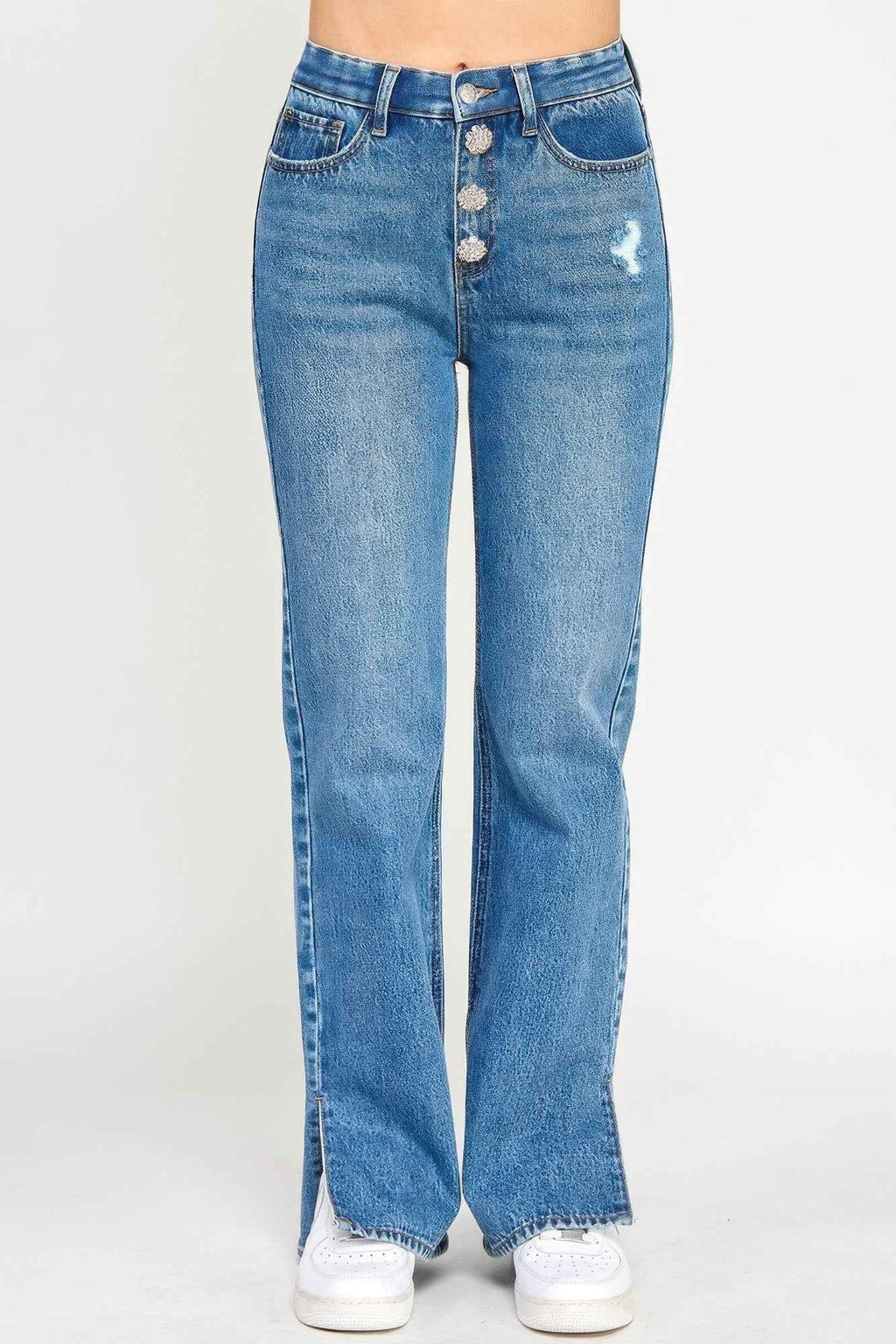 Plus High Rise Straight With Jewel Buttons