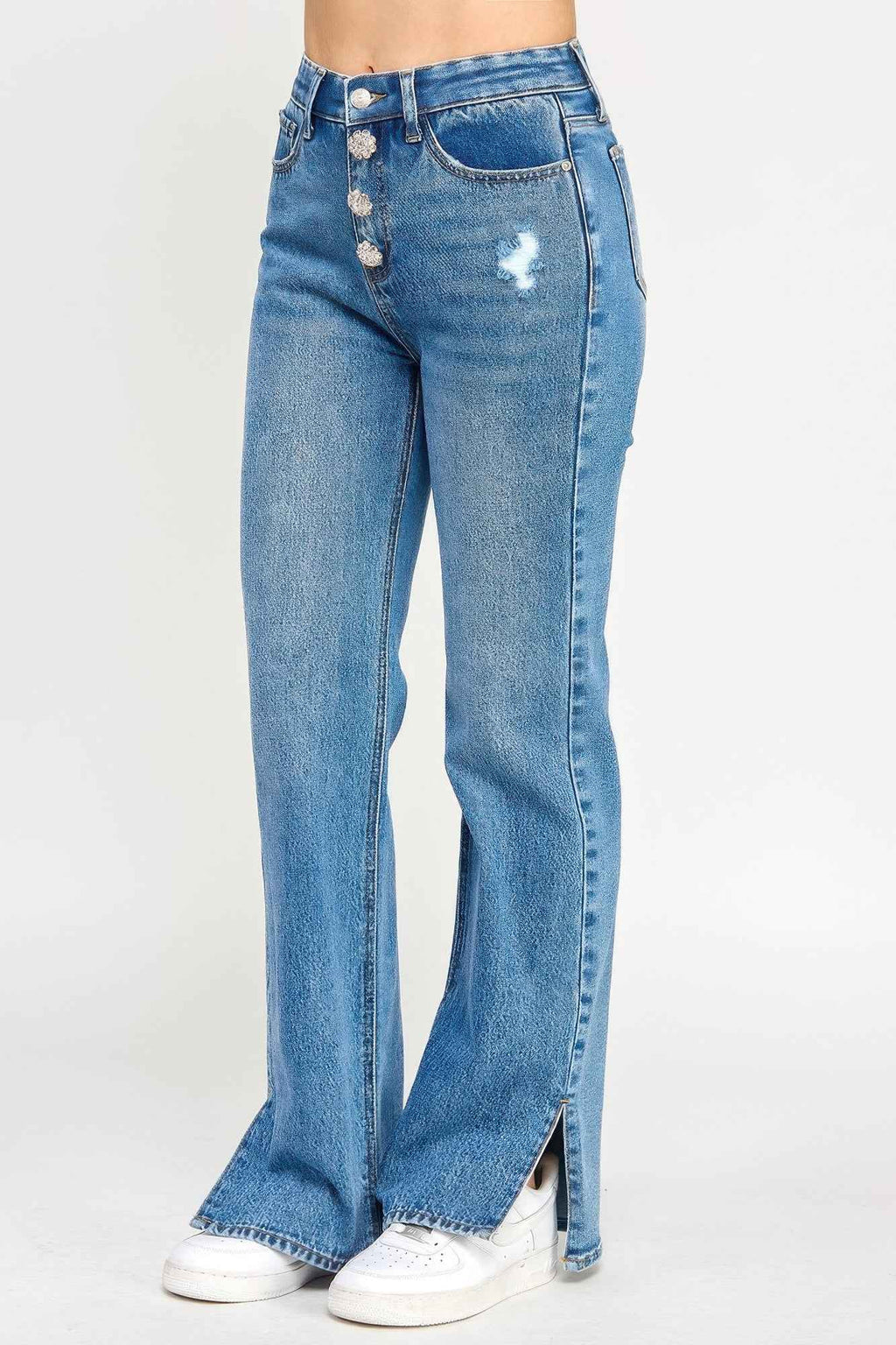 Plus High Rise Straight With Jewel Buttons