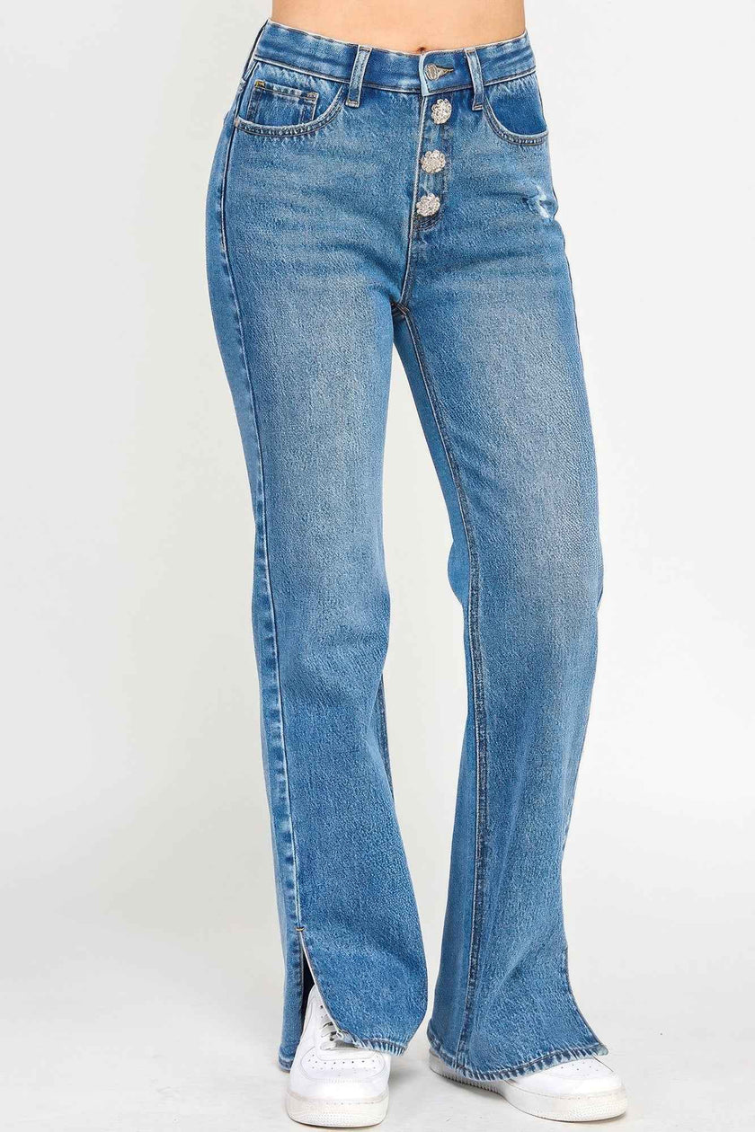 Plus High Rise Straight With Jewel Buttons