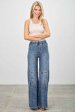 High Rise Star Pull On Knit Denim With Wide Leg