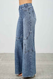 High Rise Star Pull On Knit Denim With Wide Leg