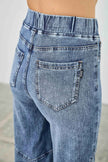 High Rise Star Pull On Knit Denim With Wide Leg