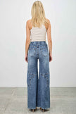 High Rise Star Pull On Knit Denim With Wide Leg