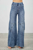 High Rise Star Pull On Knit Denim With Wide Leg