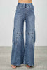 High Rise Star Pull On Knit Denim With Wide Leg