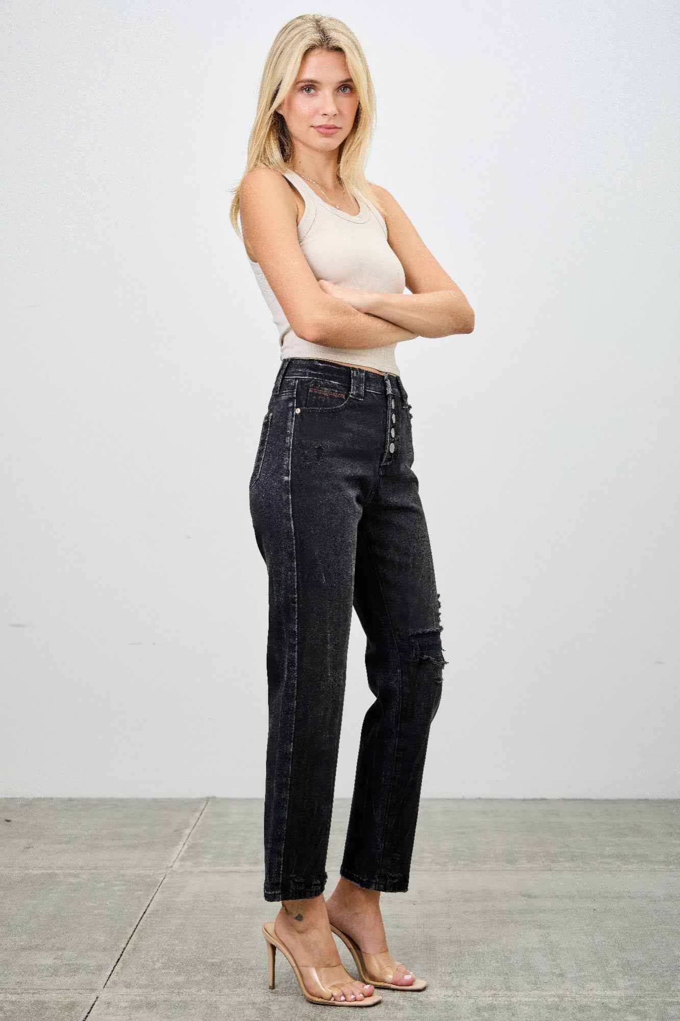 High Rise Slim Fit With Button Fly