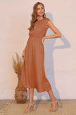 Matte Crepe Ruched Elastic Midi Dress