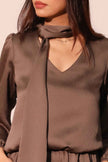 Hammered Satin Tie Neck Bubble Top