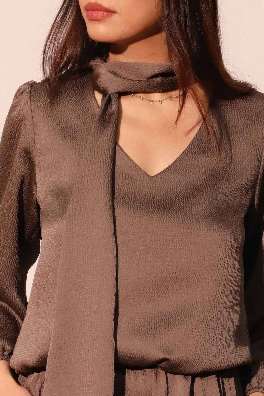 Hammered Satin Tie Neck Bubble Top