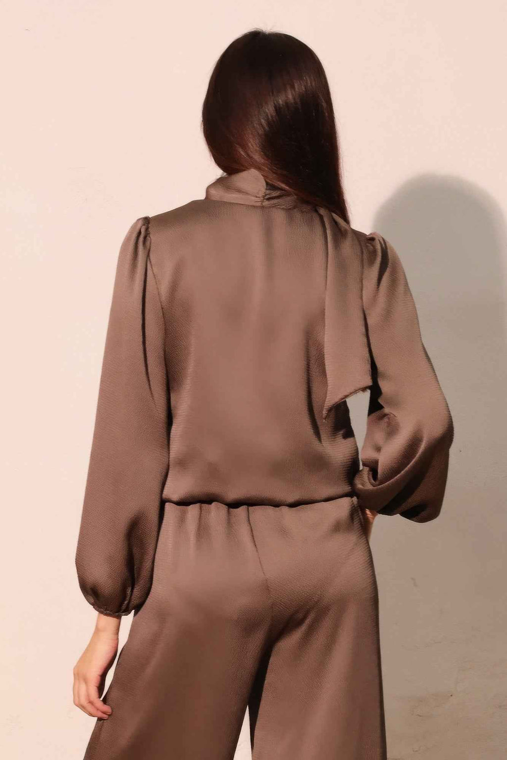 Hammered Satin Tie Neck Bubble Top