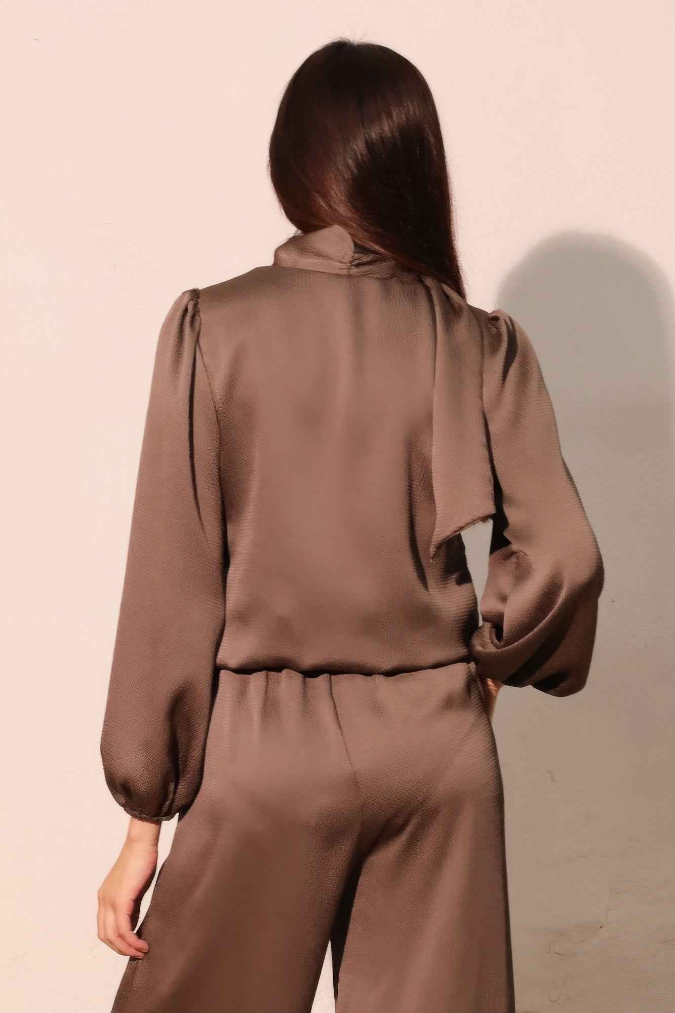 Hammered Satin Tie Neck Bubble Top
