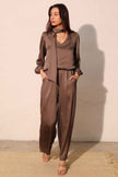 Hammered Satin Tie Neck Bubble Top
