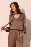 Hammered Satin Tie Neck Bubble Top