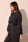Hammered Satin Long Sleeve Crop Top