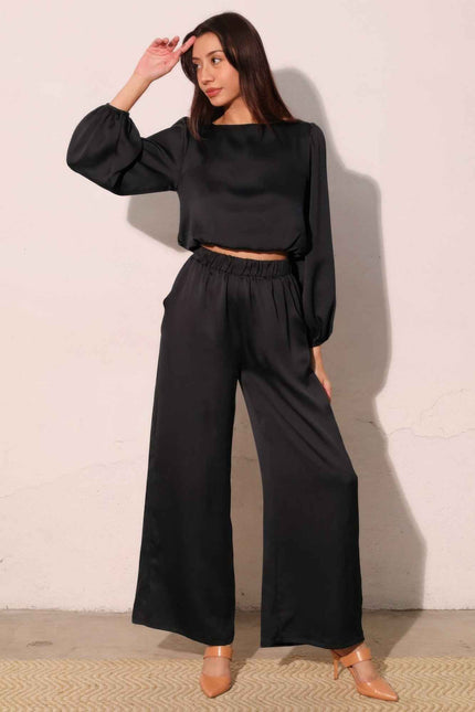 Hammered Satin Long Sleeve Crop Top