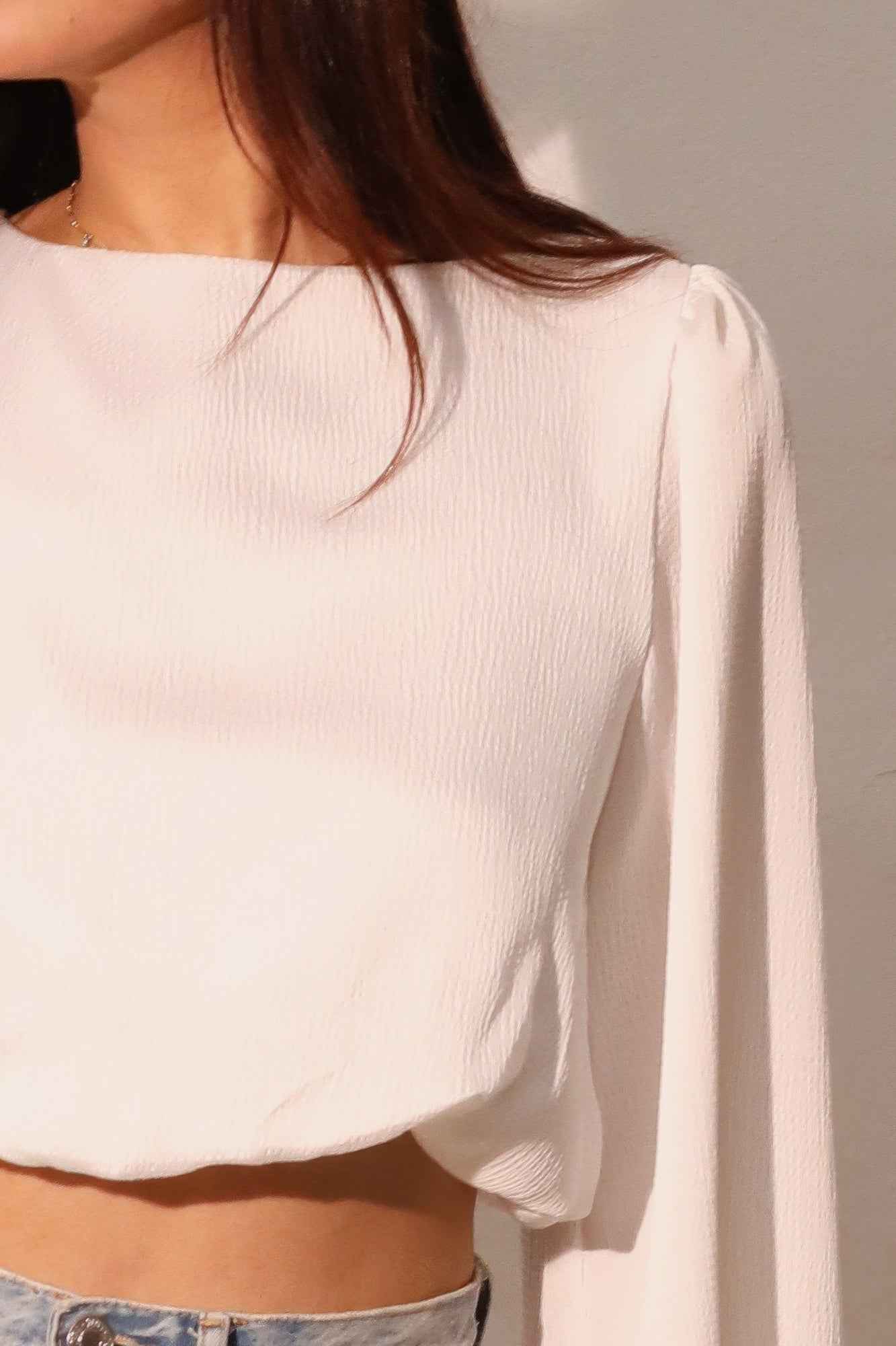 Hammered Satin Long Sleeve Crop Top