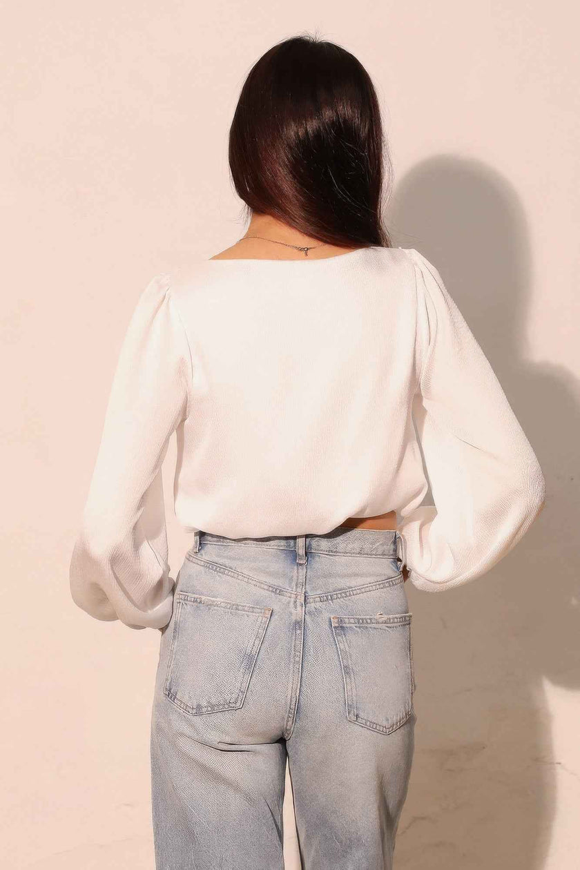 Hammered Satin Long Sleeve Crop Top