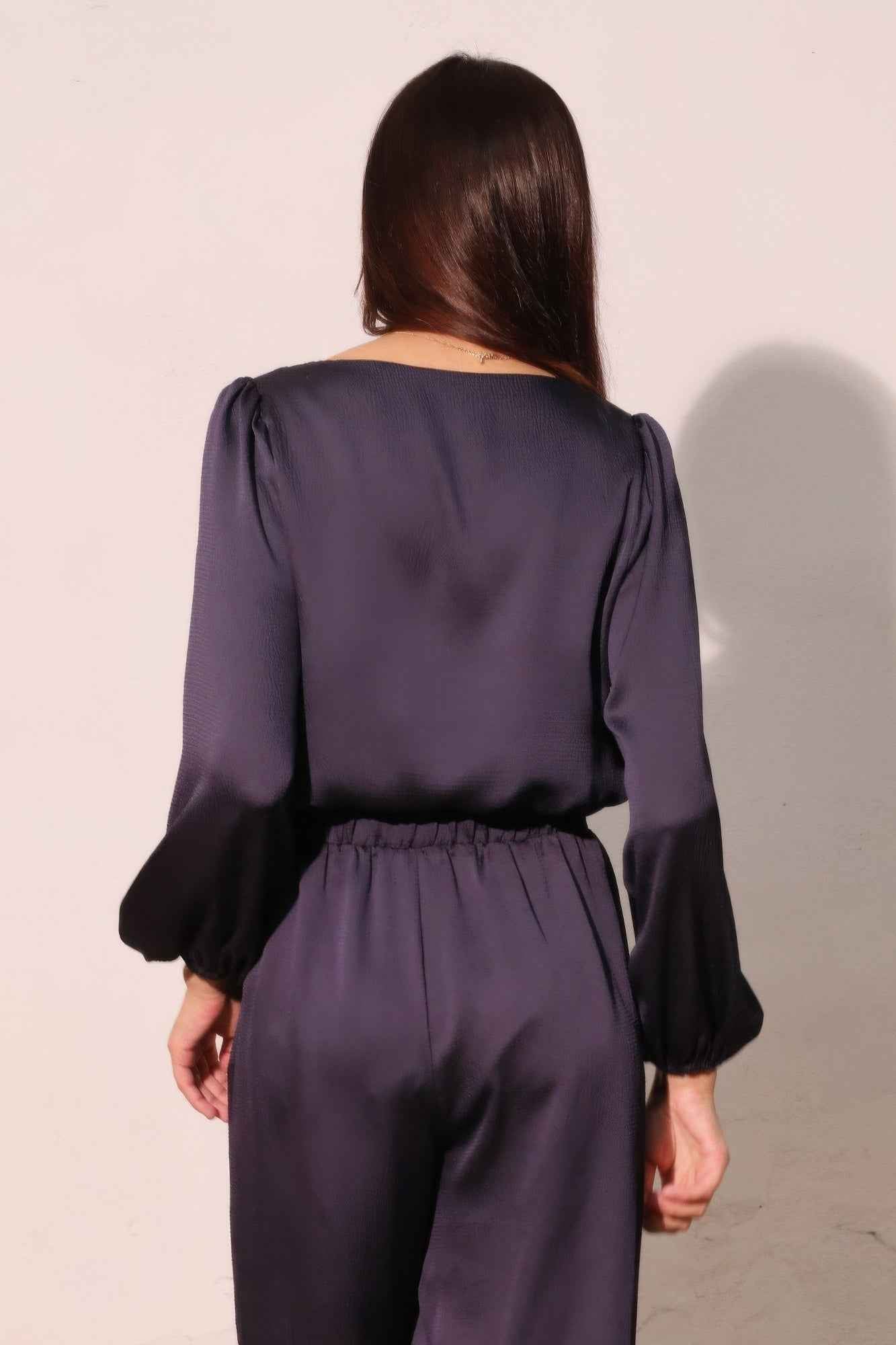 Hammered Satin Long Sleeve Crop Top