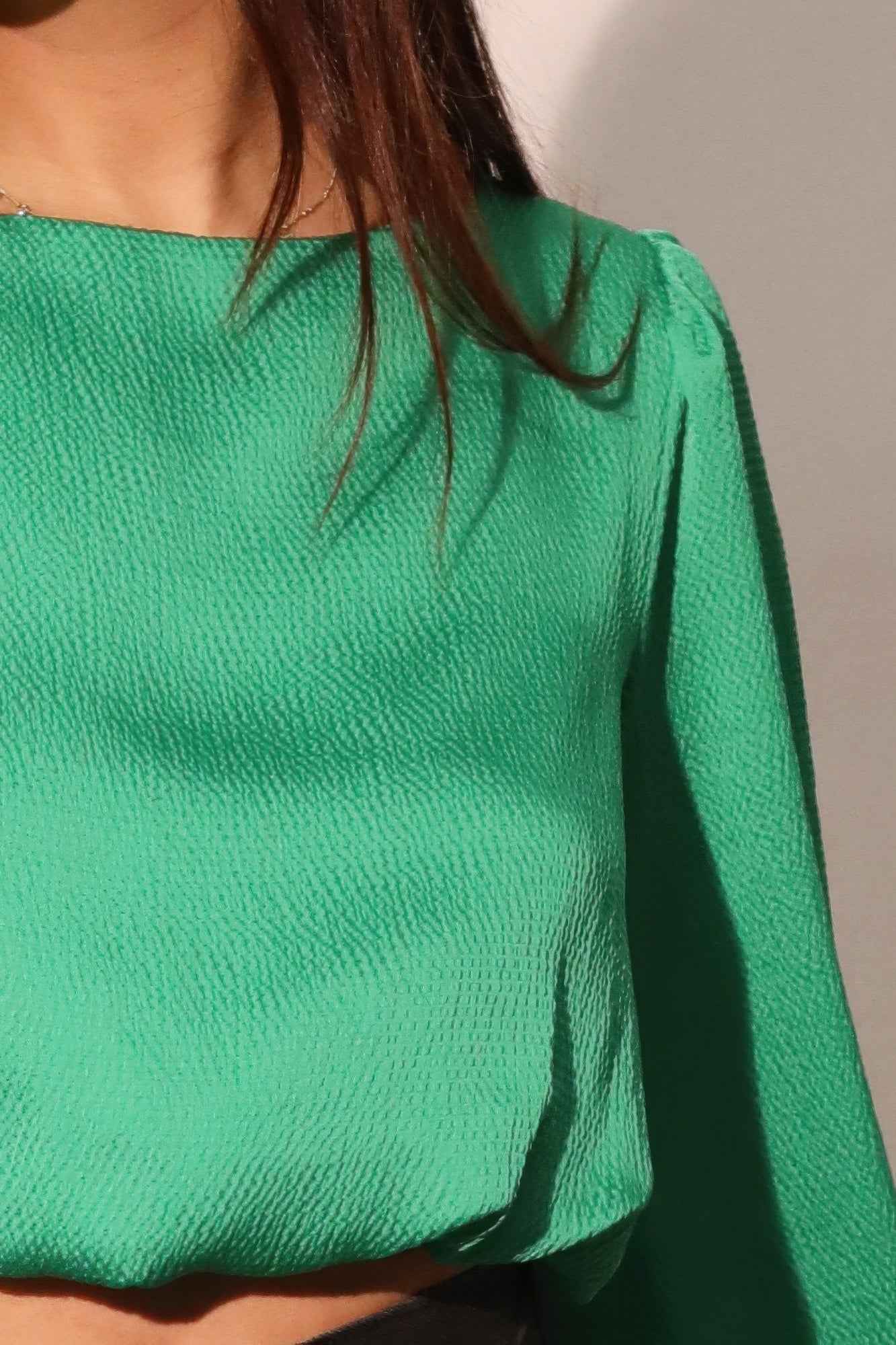 Hammered Satin Long Sleeve Crop Top