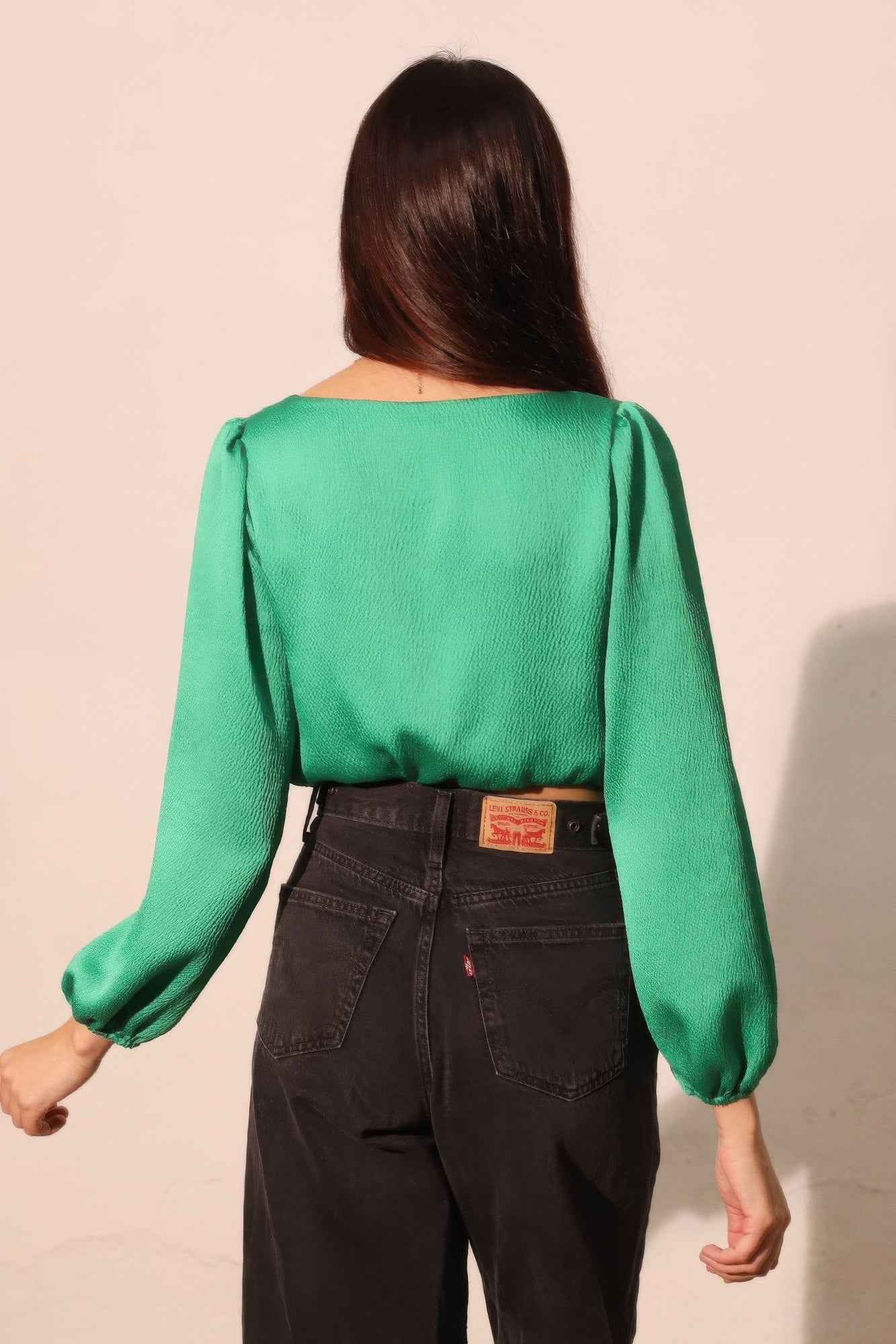 Hammered Satin Long Sleeve Crop Top