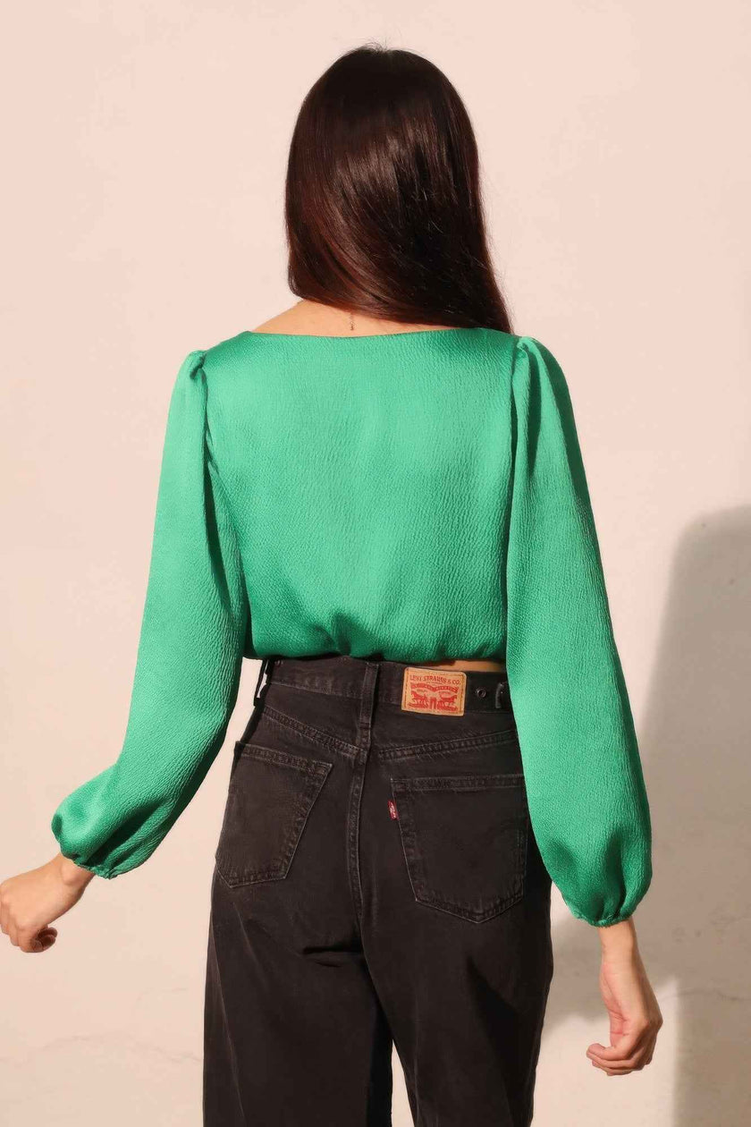 Hammered Satin Long Sleeve Crop Top