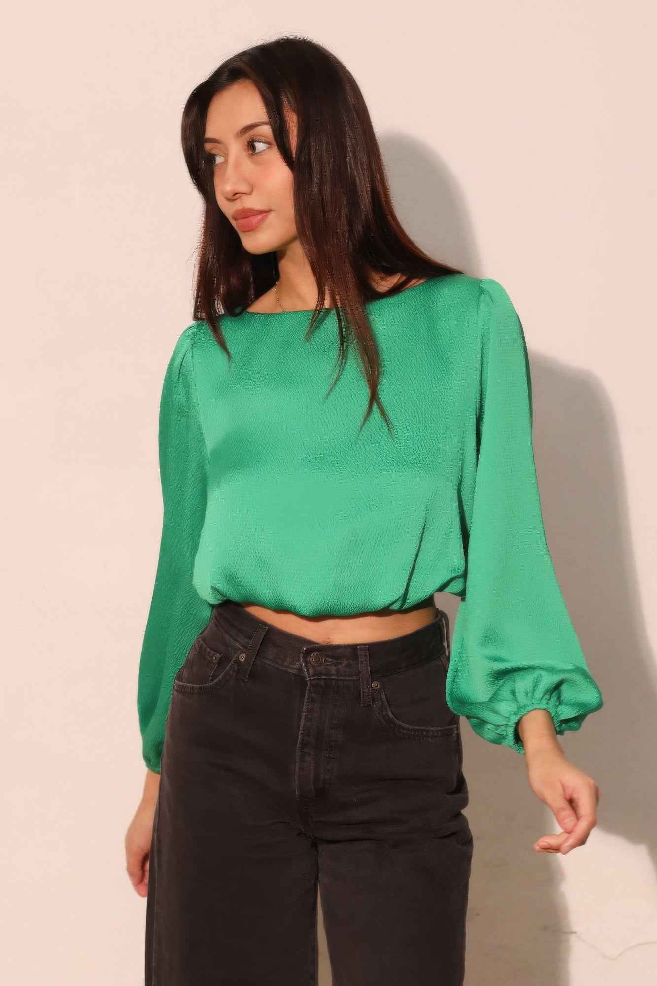 Hammered Satin Long Sleeve Crop Top