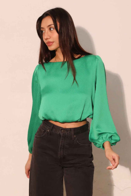 Hammered Satin Long Sleeve Crop Top