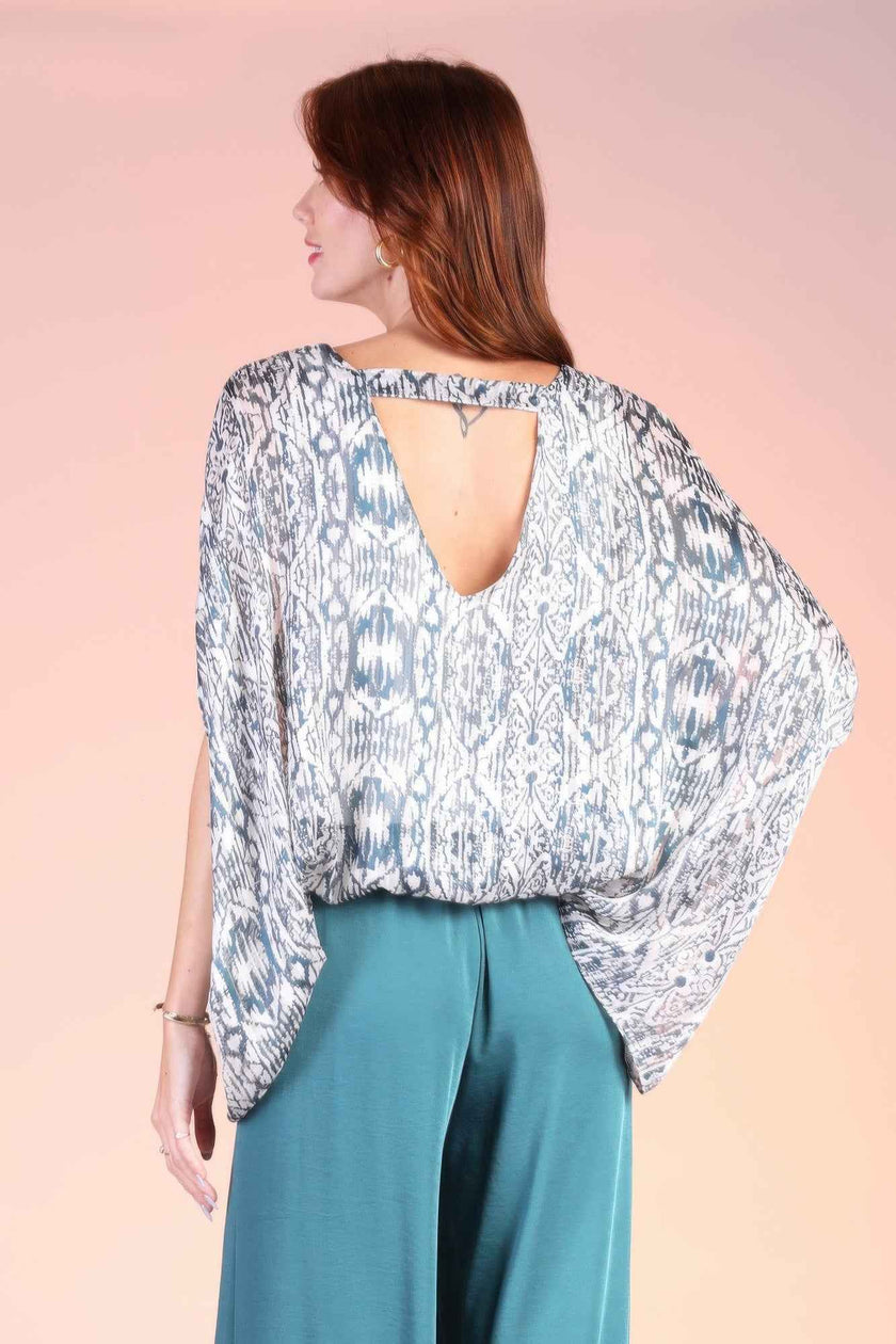 Bohemian Lurex Chiffon Caftan Top With Back Band