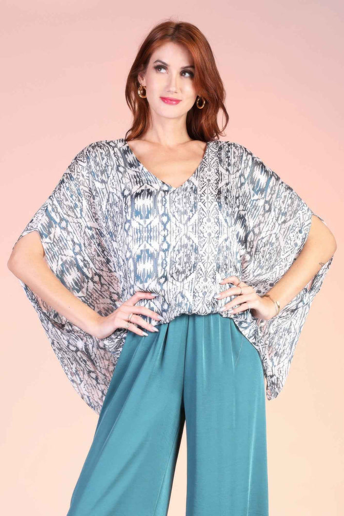 Bohemian Lurex Chiffon Caftan Top With Back Band