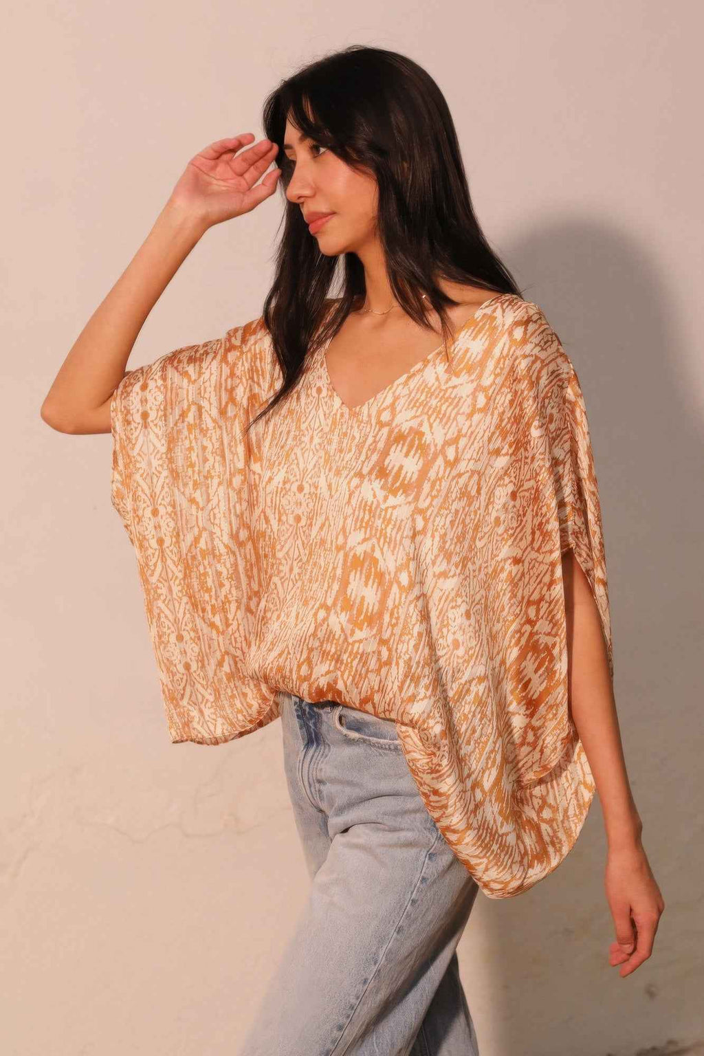 Bohemian Lurex Chiffon Caftan Top With Back Band