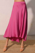 Washed Poly Silk Midi Swing Skirt