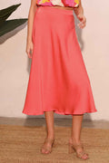 Washed Poly Silk Midi Swing Skirt