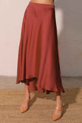 Washed Poly Silk Midi Swing Skirt