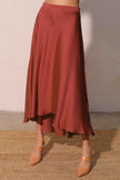 Washed Poly Silk Midi Swing Skirt