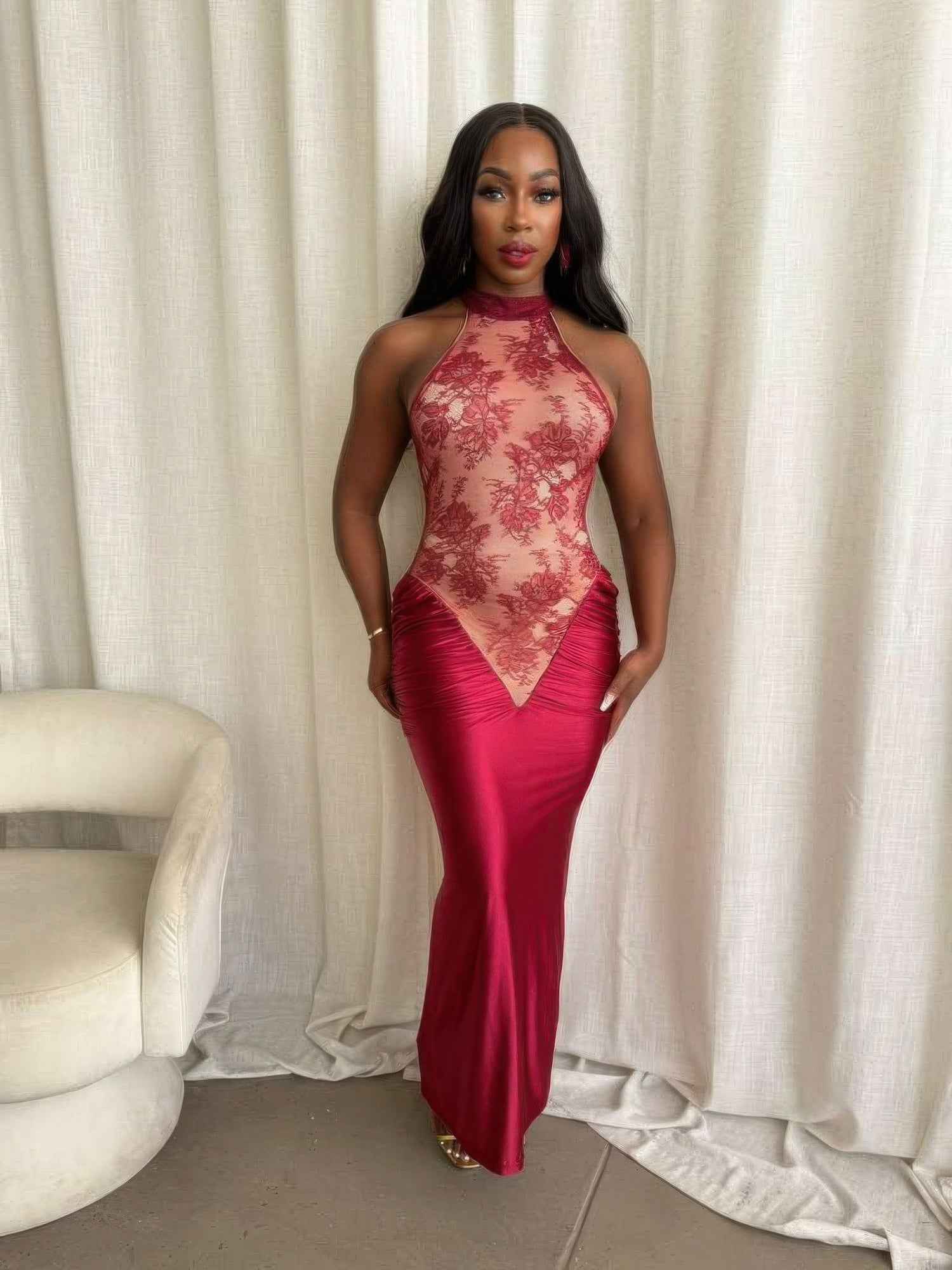 Crimson Lace Hourglass Dress