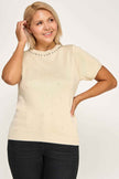 Plus Size Pearl & Rhinestone Knit Sweater Top