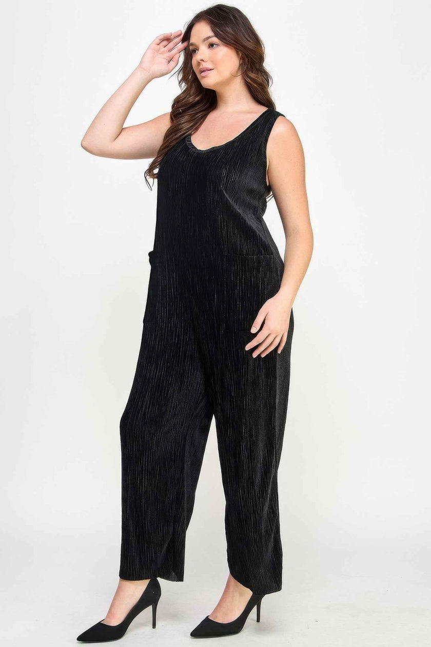 Velvet Plisse Overall Jumpsuit