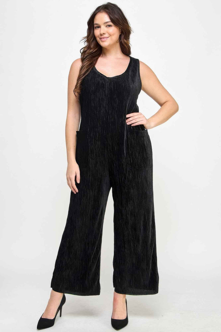 Velvet Plisse Overall Jumpsuit