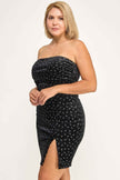Plus Velvet Strapless Dress W/ Metal Crescent Det