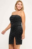 Plus Velvet Strapless Dress W/ Metal Crescent Det