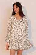 Simple Leopard Dress With Ruffle Cuff